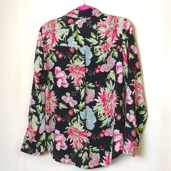 Express Black Print Slim Fit Blouse Size Medium - Picture 7 of 8